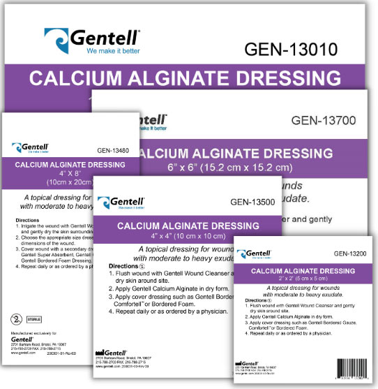 Gentell Calcium Alginate Dressing 4 x 4 inch Square Gen-13500